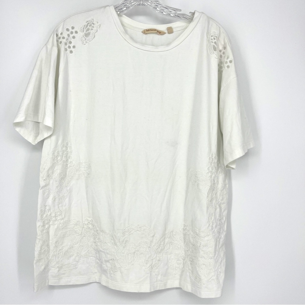 Soft Surroundings  Embroidered Coastal Grandma White Short Sleeve Tee Shirt SZ M